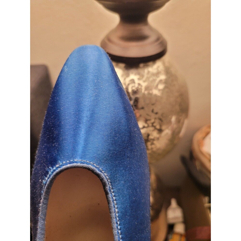 1980s Touch Ups VTG Blue Satin Kitten Heels Size 7.5 Prom Wedding Formal Pumps